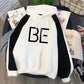 Plus Fleece Youth Color Block Hoodie BE Contrast Color Sweatshirt Women