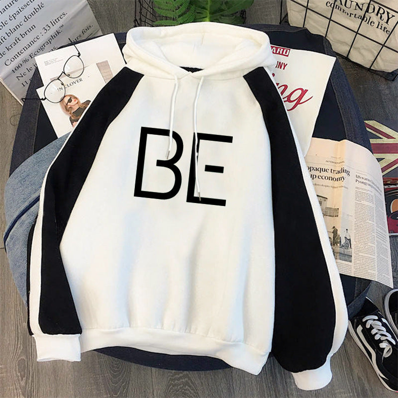 Plus Fleece Youth Color Block Hoodie BE Contrast Color Sweatshirt Women