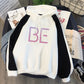 Plus Fleece Youth Color Block Hoodie BE Contrast Color Sweatshirt Women