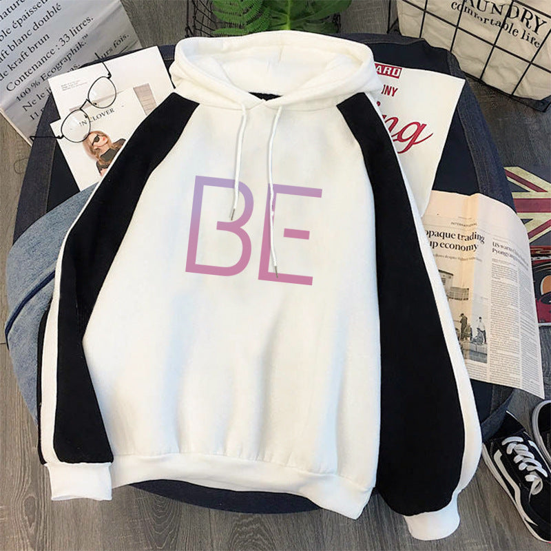 Plus Fleece Youth Color Block Hoodie BE Contrast Color Sweatshirt Women