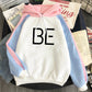 Plus Fleece Youth Color Block Hoodie BE Contrast Color Sweatshirt Women