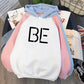 Plus Fleece Youth Color Block Hoodie BE Contrast Color Sweatshirt Women