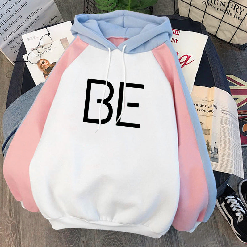 Plus Fleece Youth Color Block Hoodie BE Contrast Color Sweatshirt Women