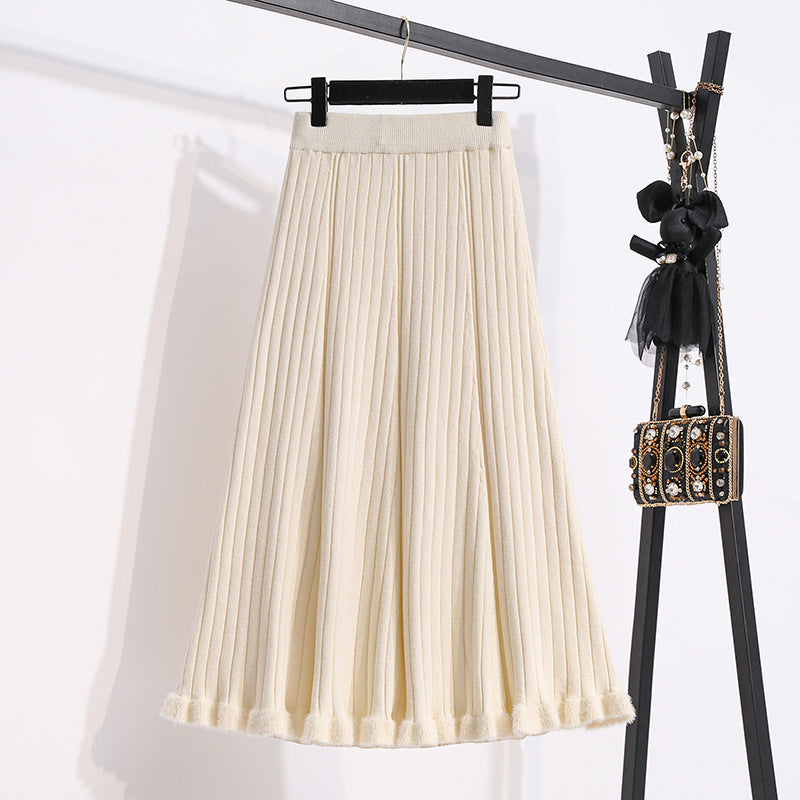 Thick Knitted Skirt Women Winter Mid-Length High Waist