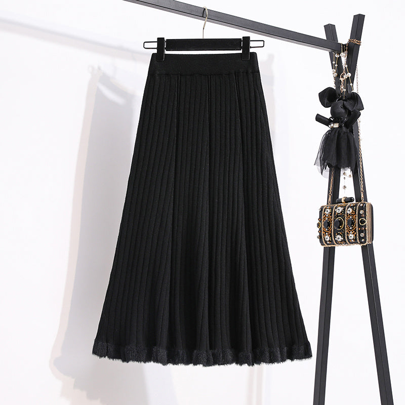 Thick Knitted Skirt Women Winter Mid-Length High Waist