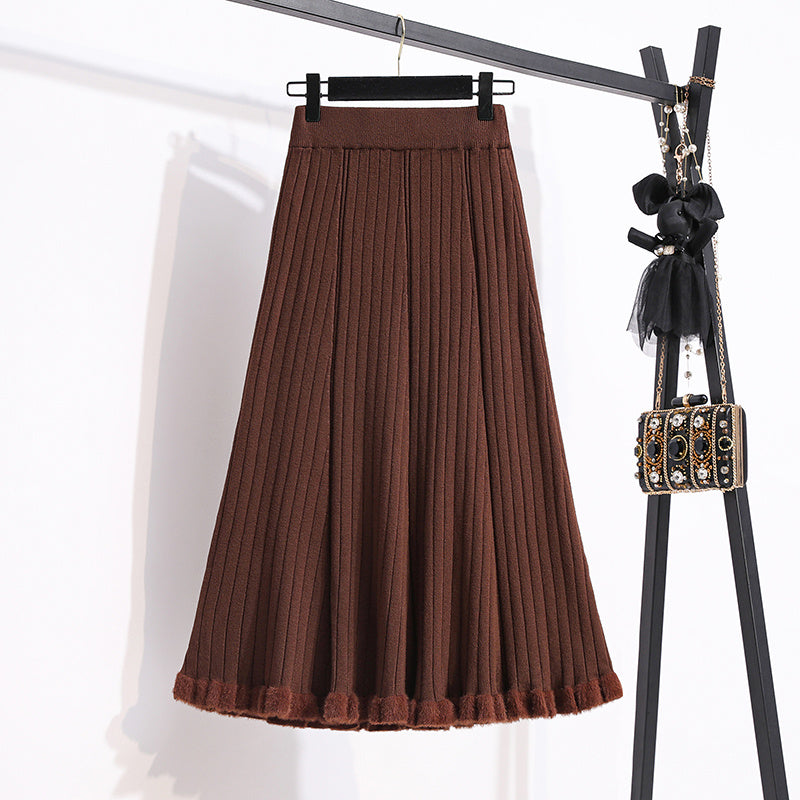 Thick Knitted Skirt Women Winter Mid-Length High Waist