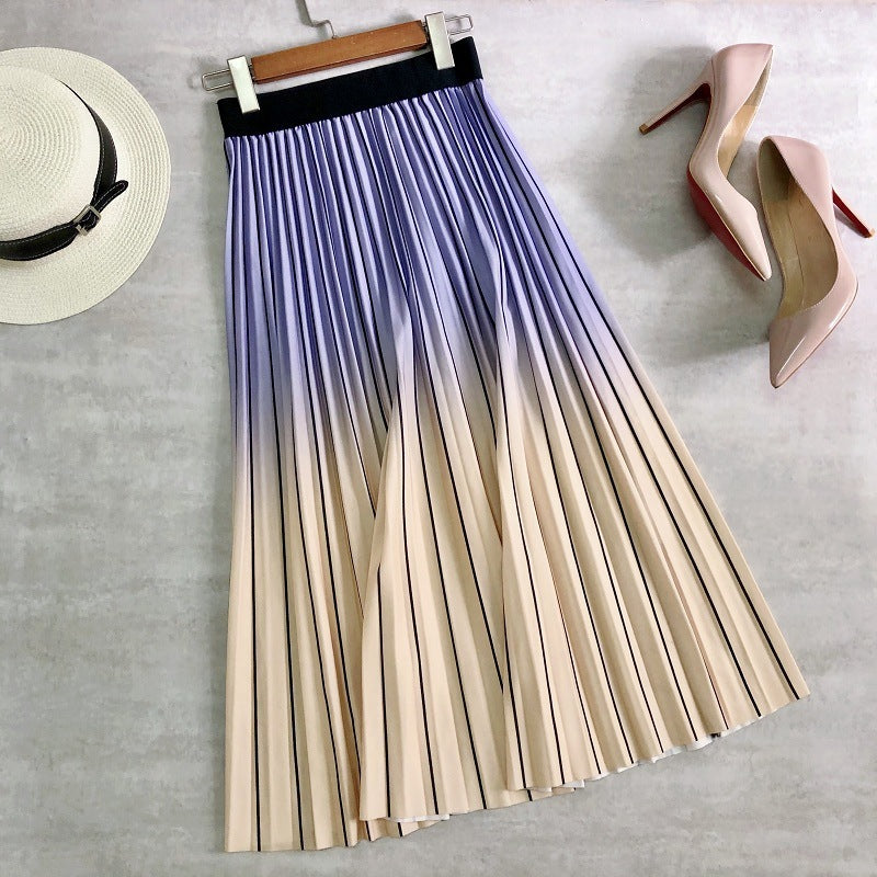 Printed Pleated Skirt With Long Pleats