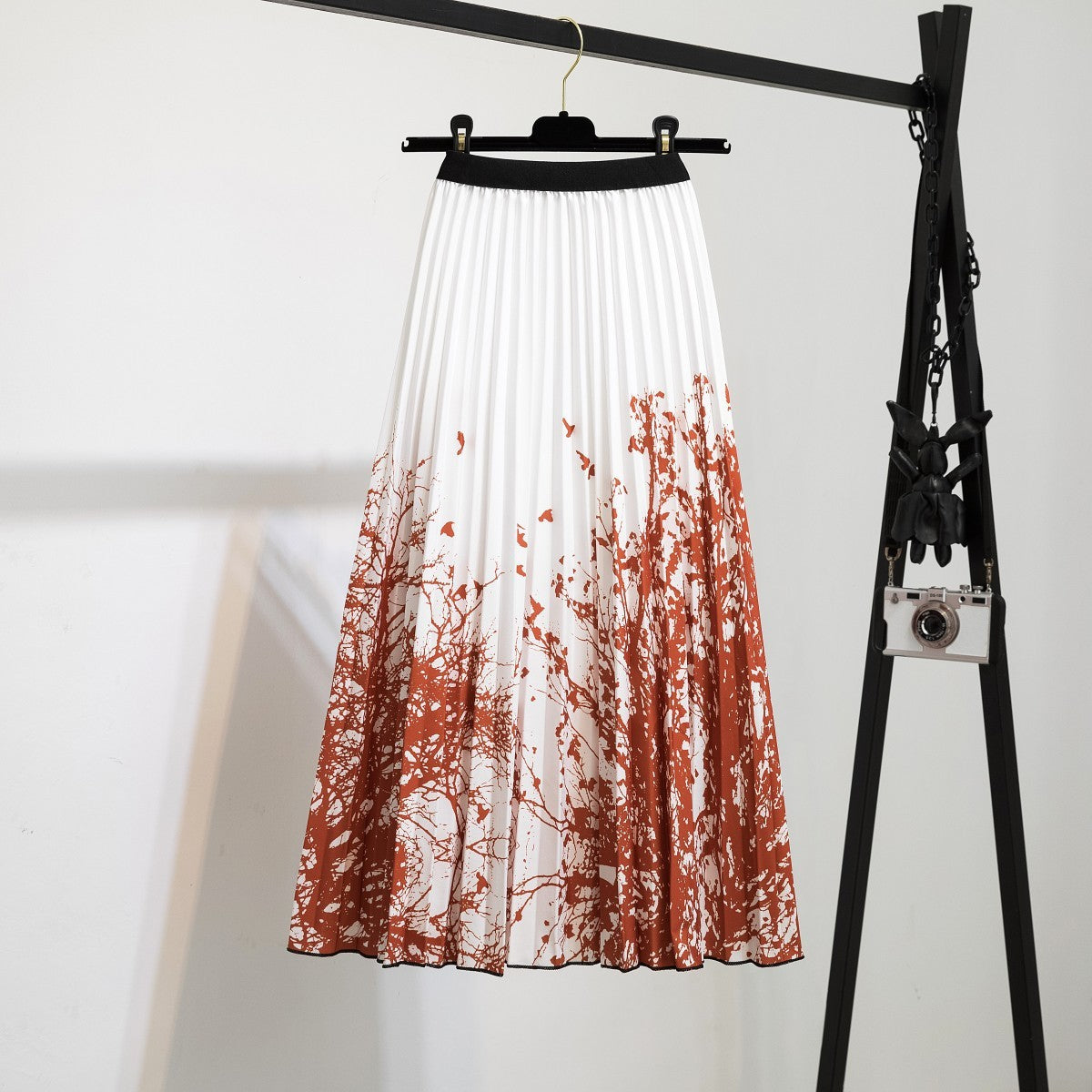 Printed Pleated Skirt With Long Pleats