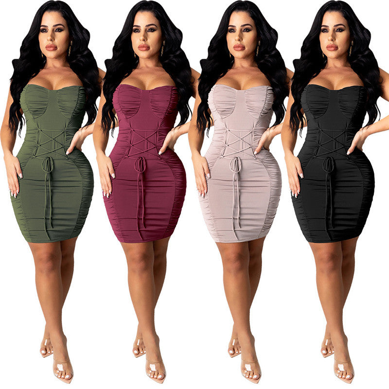 European and American Women's Dress Suspender Drawstring Nightclub Skirt