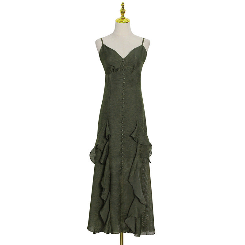 Robe longue moulante à ourlet irrégulier et bretelles de couleur unie