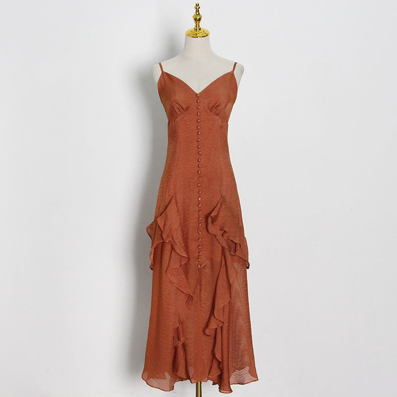 Robe longue moulante à ourlet irrégulier et bretelles de couleur unie
