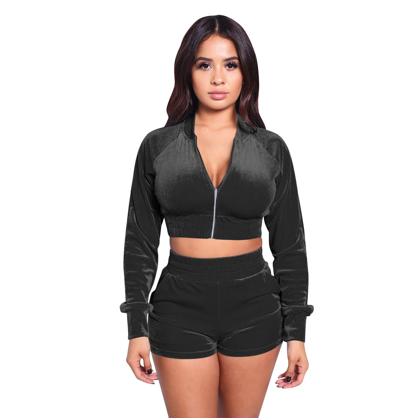 Ensemble deux pièces à manches longues pour femme, style sport européen et américain, en velours doré, pour l'automne
