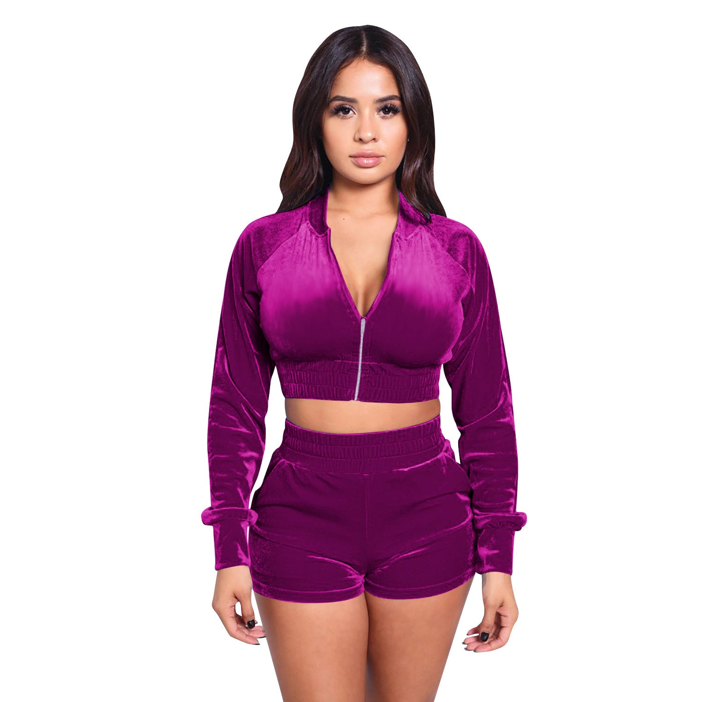 Ensemble deux pièces à manches longues pour femme, style sport européen et américain, en velours doré, pour l'automne