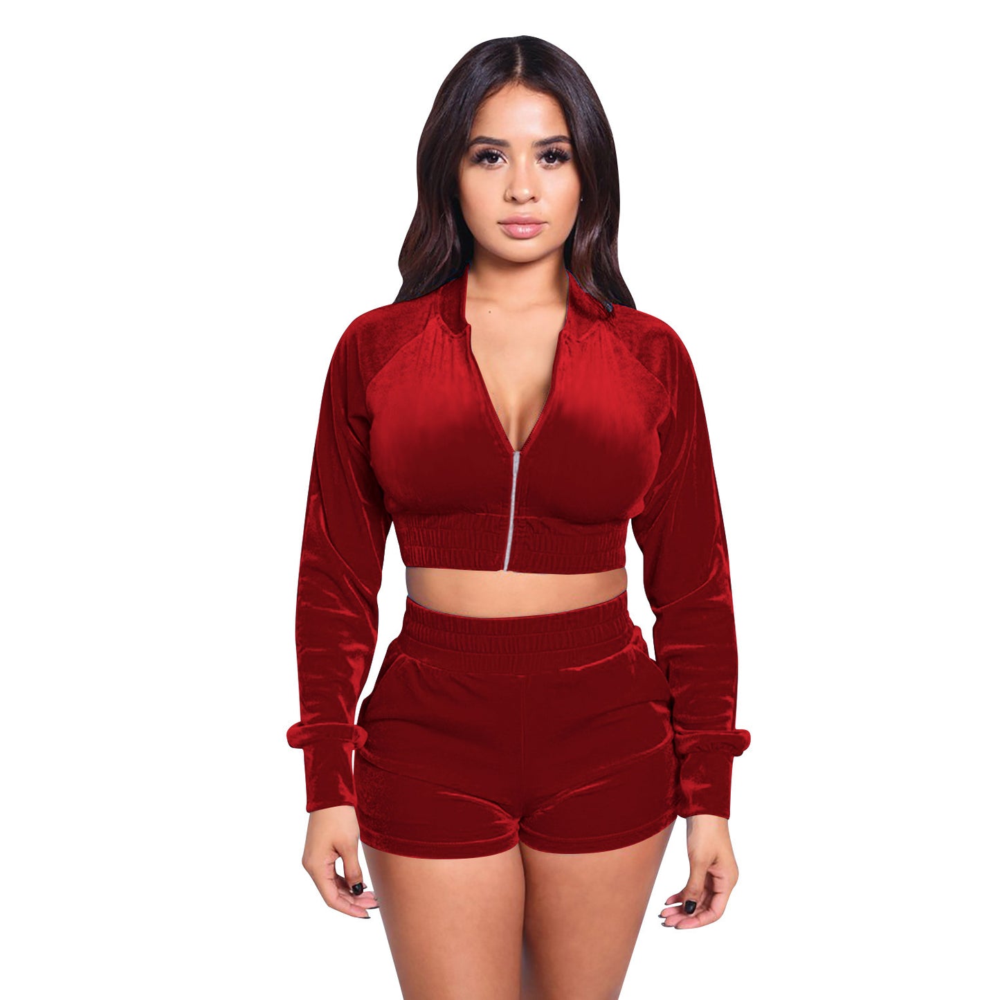 Ensemble deux pièces à manches longues pour femme, style sport européen et américain, en velours doré, pour l'automne