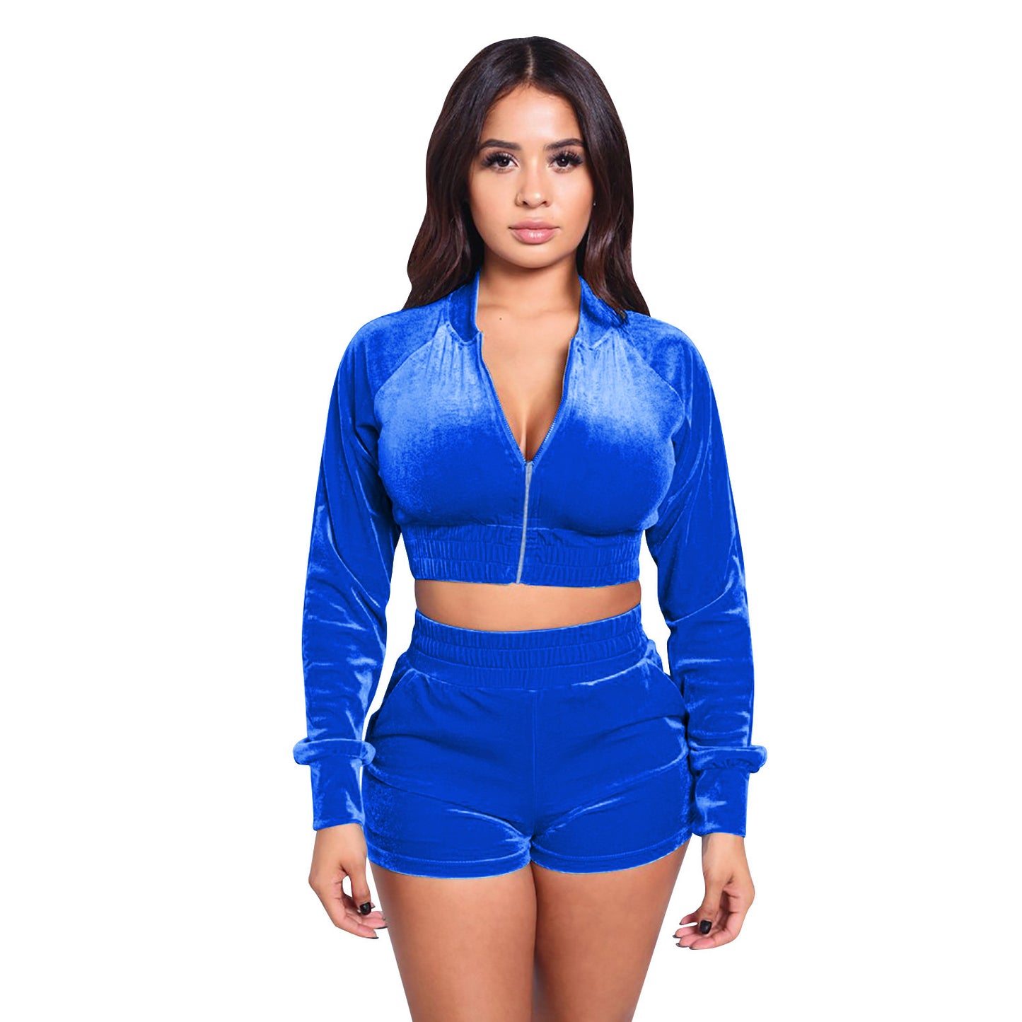 Ensemble deux pièces à manches longues pour femme, style sport européen et américain, en velours doré, pour l'automne
