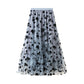 Thin Drape Pleated Skirt Flocking Mesh Skirt Women