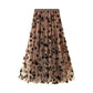 Thin Drape Pleated Skirt Flocking Mesh Skirt Women