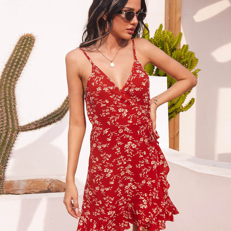 Robe décontractée en dentelle florale à bretelles pour femme
