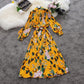 Cage Sleeves Lace Up Versatile Mid-length Pleated Dress