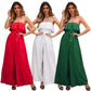Tube Top High Waist Wide Leg Casual Trousers Suit Belted Pants Jumpsuit
