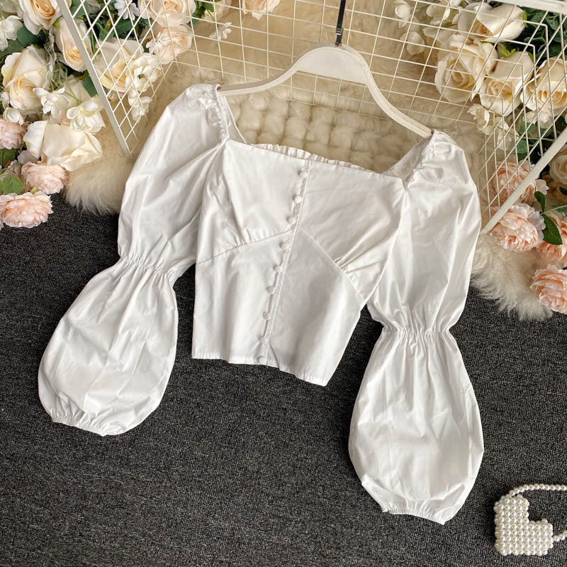 Chemise boutonnée à simple boutonnage et col carré français avec clavicule