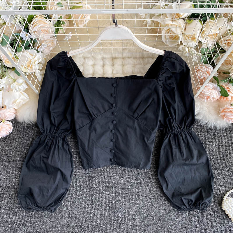 Chemise boutonnée à simple boutonnage et col carré français avec clavicule