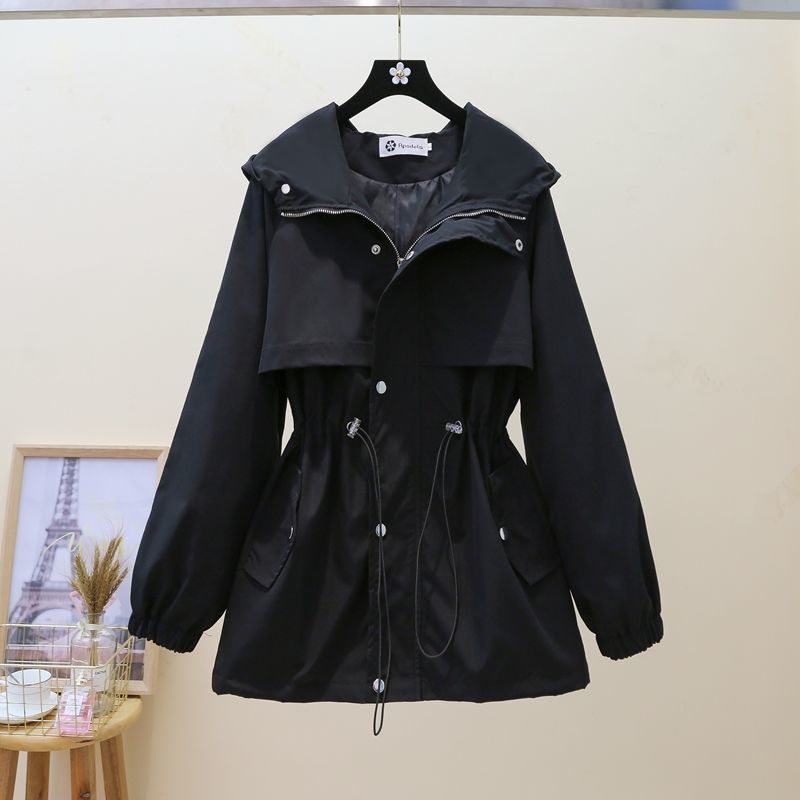 Women's Mid Length Loose Waist Slimming Hooded Jacket