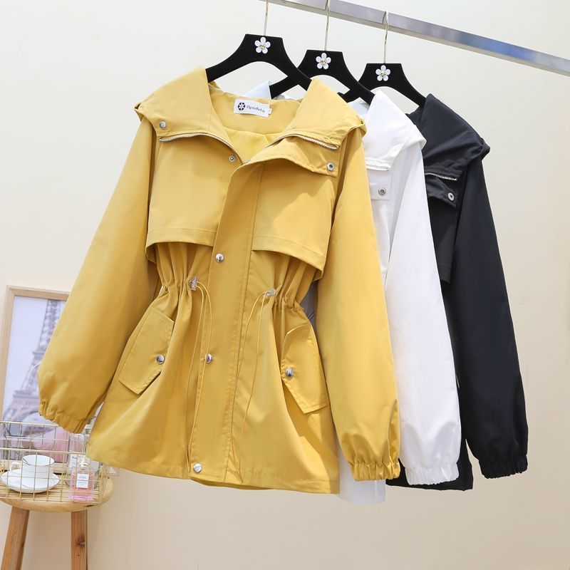 Women's Mid Length Loose Waist Slimming Hooded Jacket
