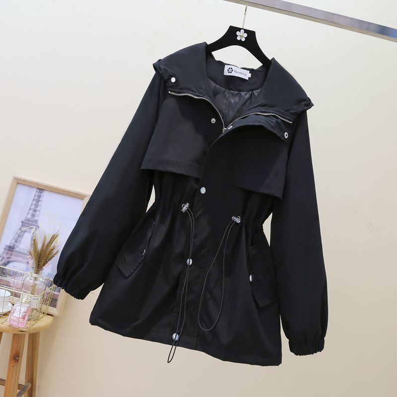 Women's Mid Length Loose Waist Slimming Hooded Jacket