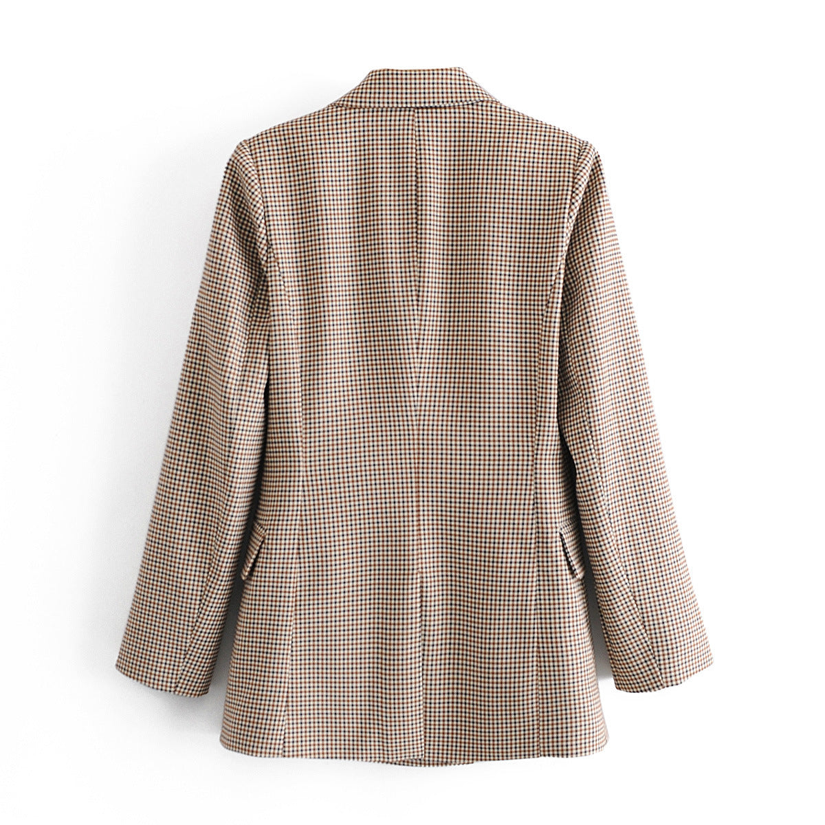 Check Print Jacket Coat Lapel Stand Collar