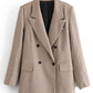 Check Print Jacket Coat Lapel Stand Collar