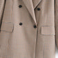 Check Print Jacket Coat Lapel Stand Collar