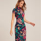 Independent Website Round Neck Short Sleeve Flower Print high Neck Slim Dress