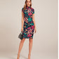 Independent Website Round Neck Short Sleeve Flower Print high Neck Slim Dress