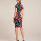 Independent Website Round Neck Short Sleeve Flower Print high Neck Slim Dress