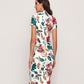 Independent Website Round Neck Short Sleeve Flower Print high Neck Slim Dress