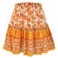 Cowinner Women's Bohemian Flower Print High Waist Ruffle Skirt Flared Boho A-Line Pleated Mini Skirt S-XL