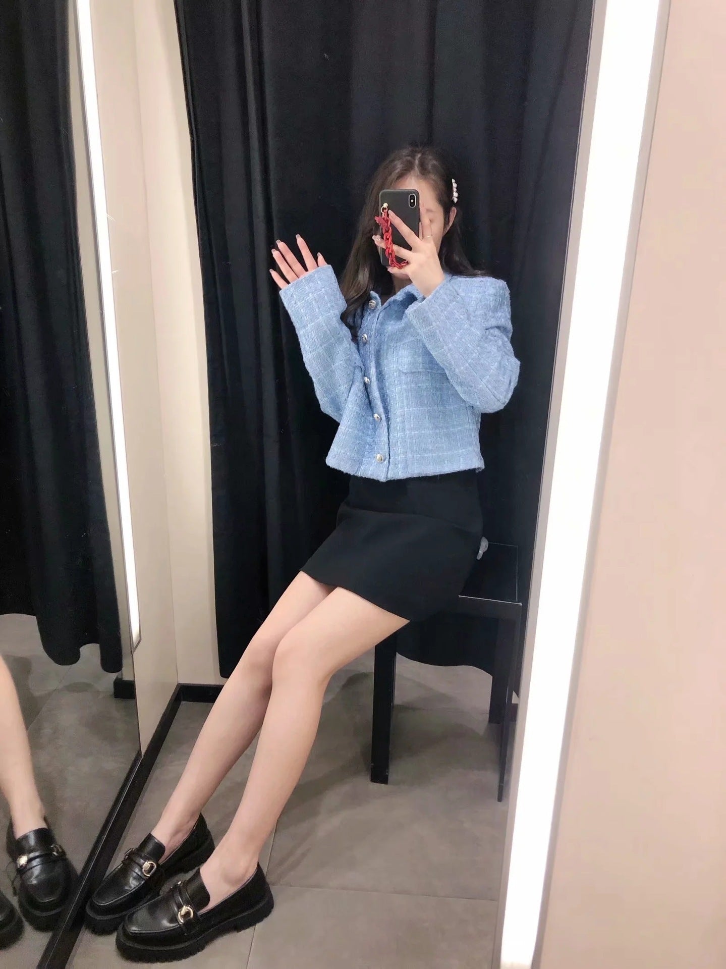 Women's Textured Short Blazer   Long Sleeve Top