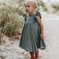 Girls Skirt Cotton And Linen Solid Color Flying Sleeve Tie