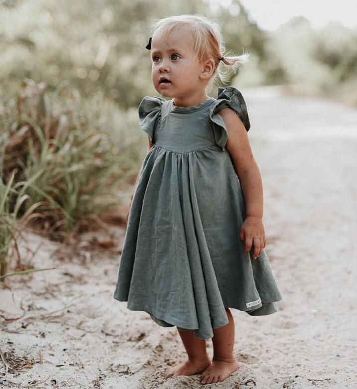 Girls Skirt Cotton And Linen Solid Color Flying Sleeve Tie