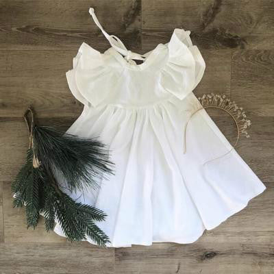 Girls Skirt Cotton And Linen Solid Color Flying Sleeve Tie