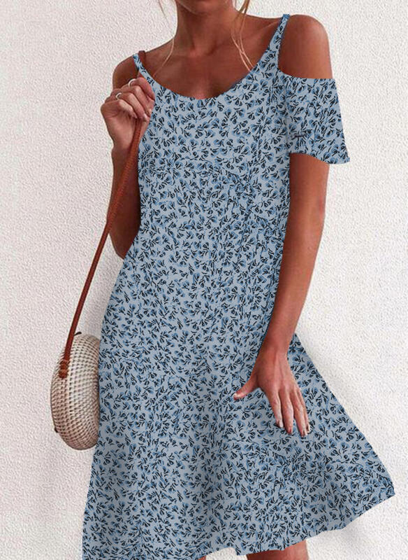 Small Floral Digital Print Ripped Sleeve Dress