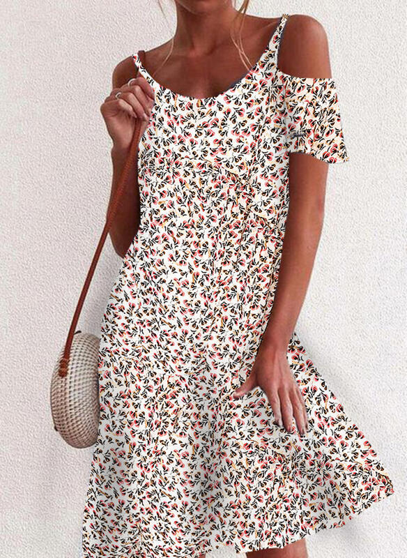 Small Floral Digital Print Ripped Sleeve Dress