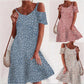 Small Floral Digital Print Ripped Sleeve Dress