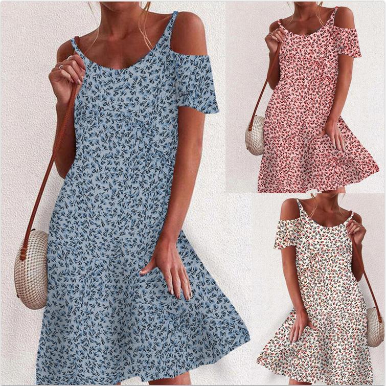 Small Floral Digital Print Ripped Sleeve Dress