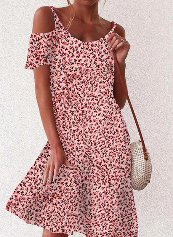 Small Floral Digital Print Ripped Sleeve Dress