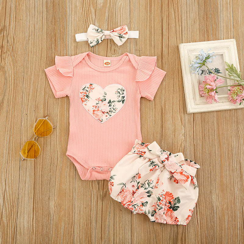 Combinaison short brodée Love à rayures et à pois pour l'été