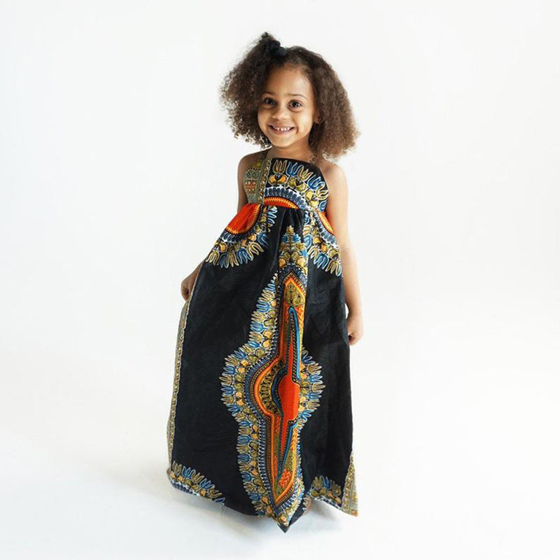 Robe à bretelles sans manches style bohème africain pour enfants
