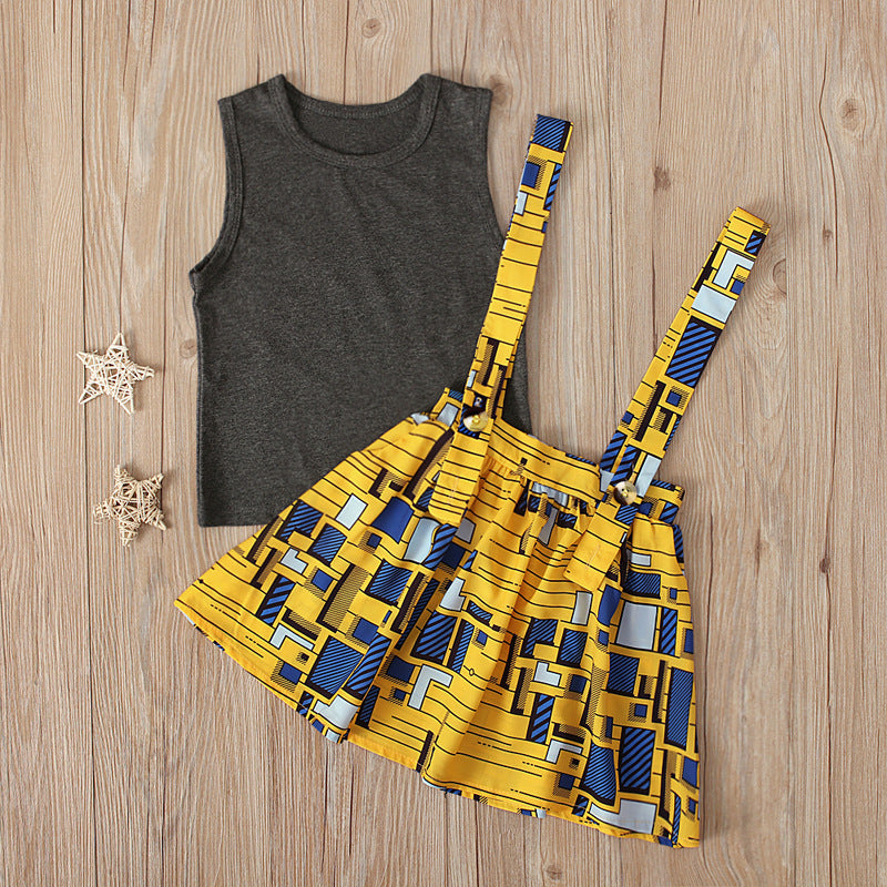 Ensemble deux pièces pour filles, débardeur sans manches, style européen et américain, robe à bretelles style bohème africain