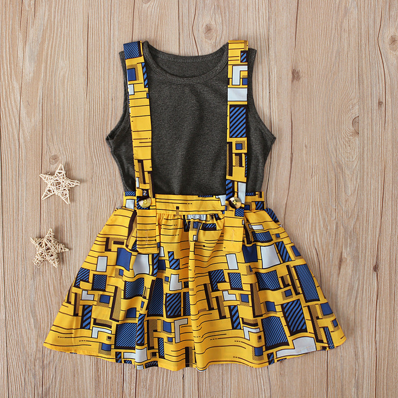 Ensemble deux pièces pour filles, débardeur sans manches, style européen et américain, robe à bretelles style bohème africain